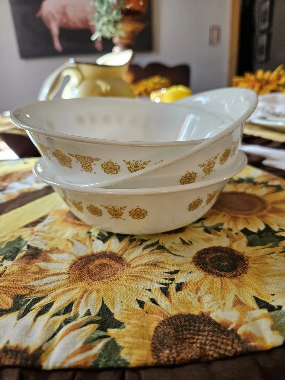 Corelle Set Of Three Cereal Bowls In The Golden Butterfly Pattern.